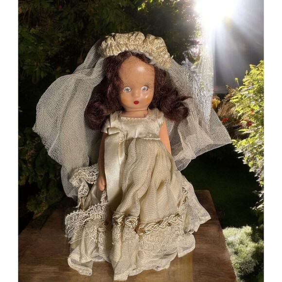 1940 Nancy Ann Bisque Mini doll bride with moving eyes VTG Collector 5.5” Scary - Picture 1 of 14
